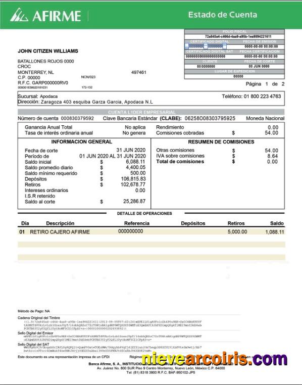 Mexico Afirme bank account st PSD